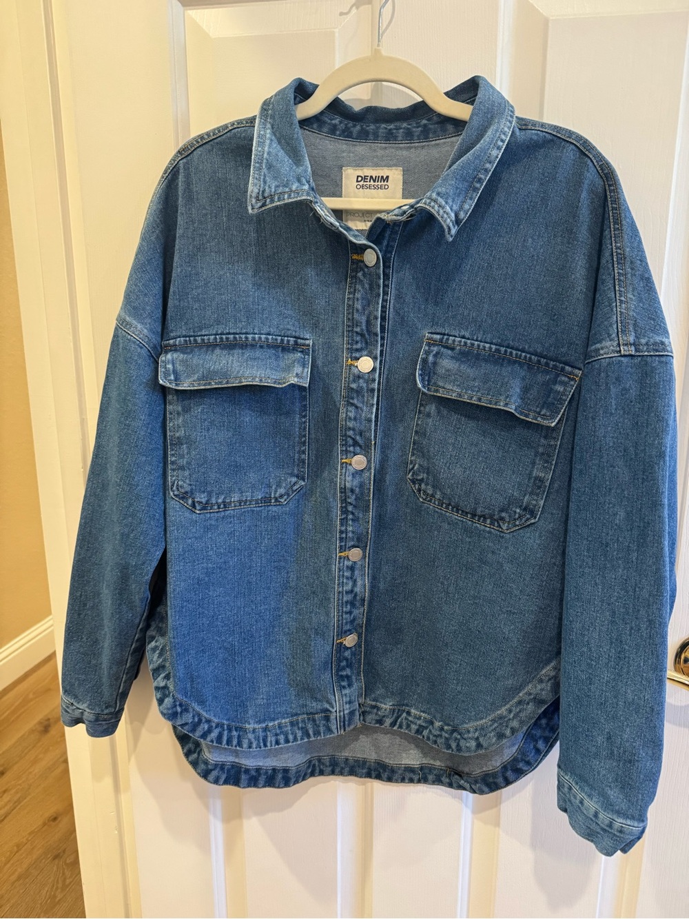 Denim Obsessed Oversized Button-Up Denim Shacket Jacket Medium Wash, XL